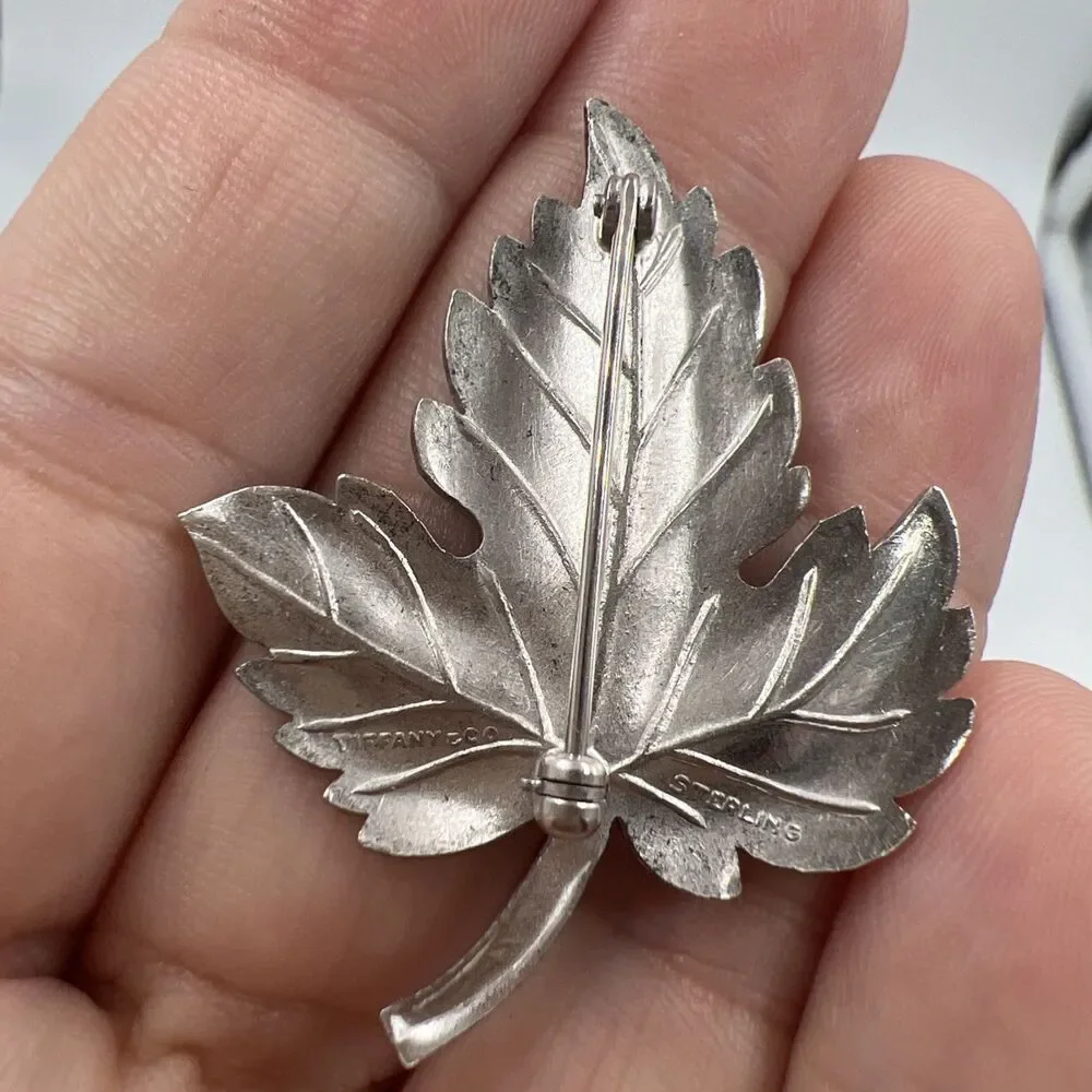 Tiffany & Co. Maple Leaf Brooch Pin Sterling Silver Vintage Fall Harvest Lapel